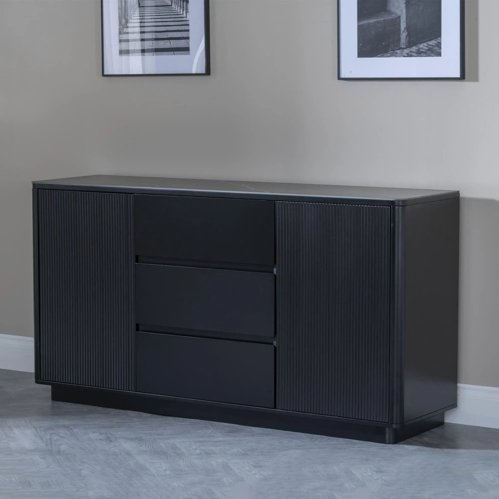 Morgan 2 Door Fluted Large Sideboard - Black, Ceramic