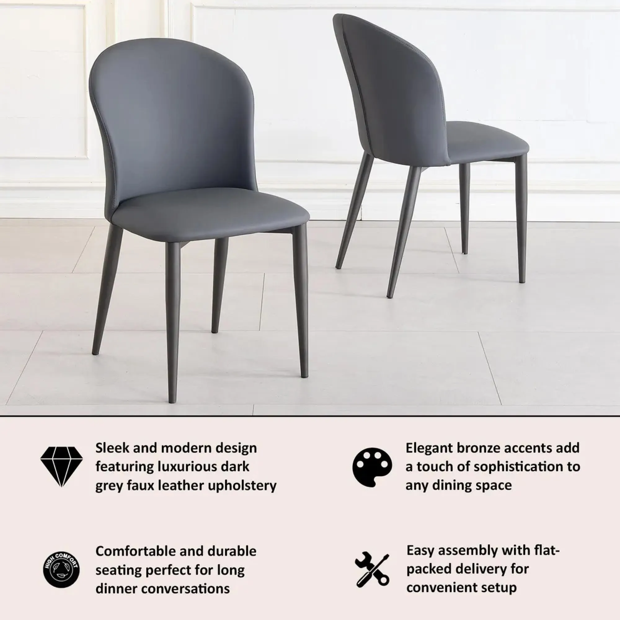 Nancy Dining Chair - Dark Grey, Leather