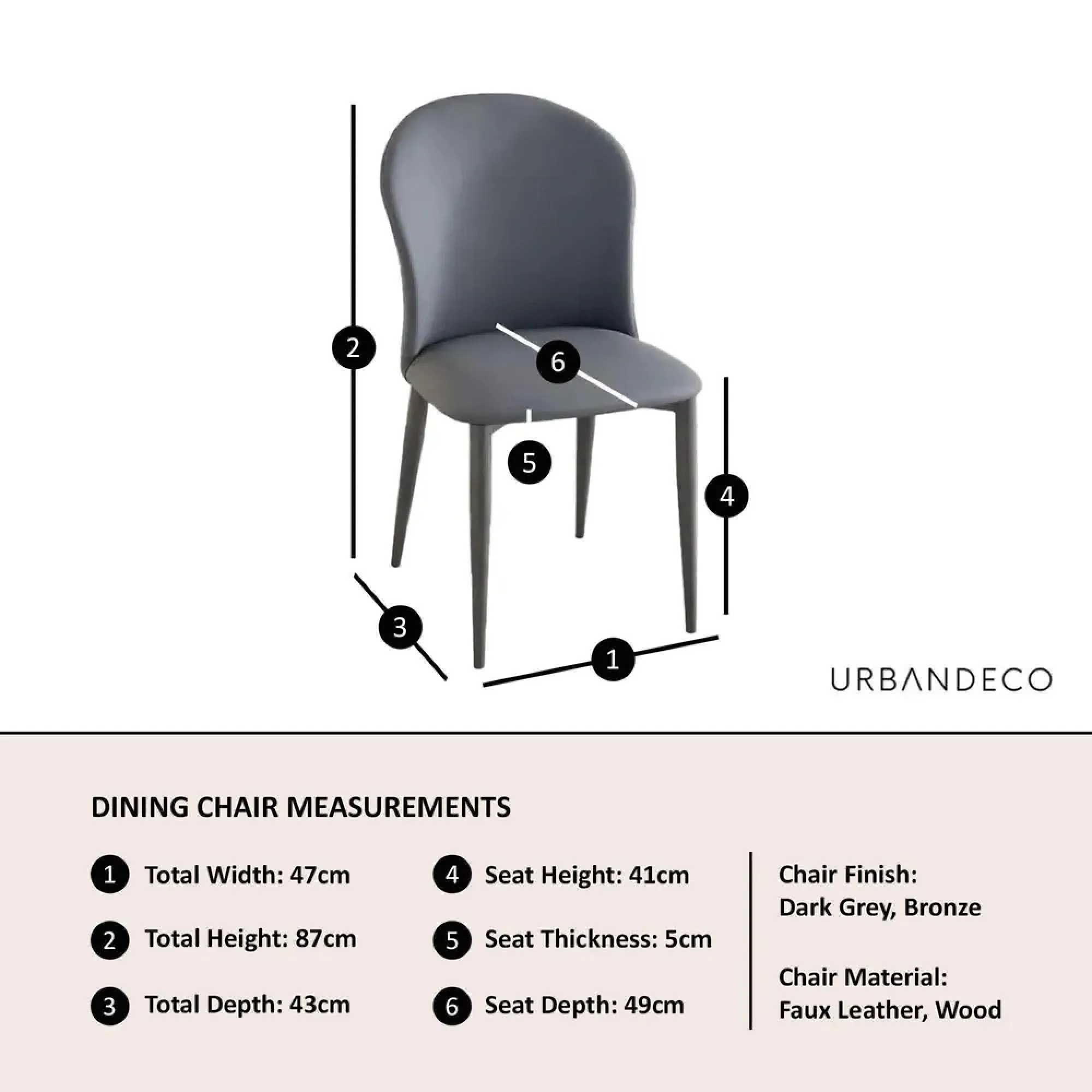 Nancy Dining Chair - Dark Grey, Leather