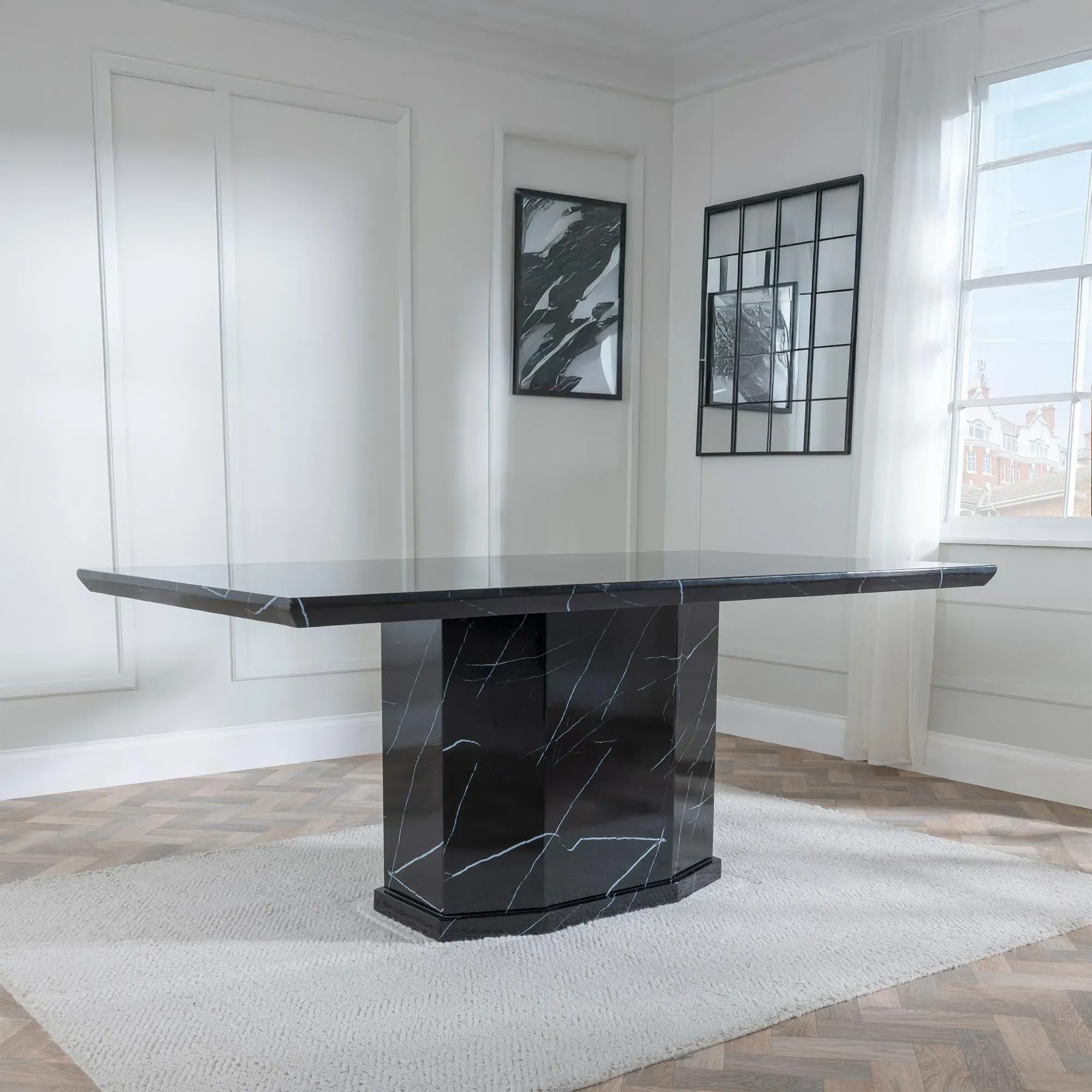 Naples Bianco Dining Set - Black, Marble