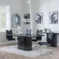 Naples Bianco Dining Set - Black, Marble
