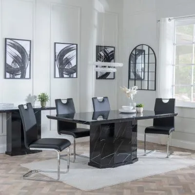 Naples Bianco Dining Set - Black, Marble