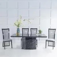 Naples Black Marble Dining Set - Athena Black High Gloss Chair