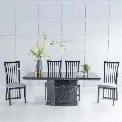 Naples Black Marble Dining Set - Athena Black High Gloss Chair