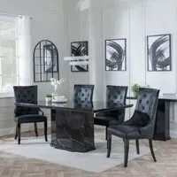 Naples Carmela Dining Set - Black Marble, Black Leather