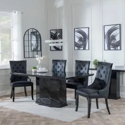 Naples Carmela Dining Set - Black Marble, Black Leather image