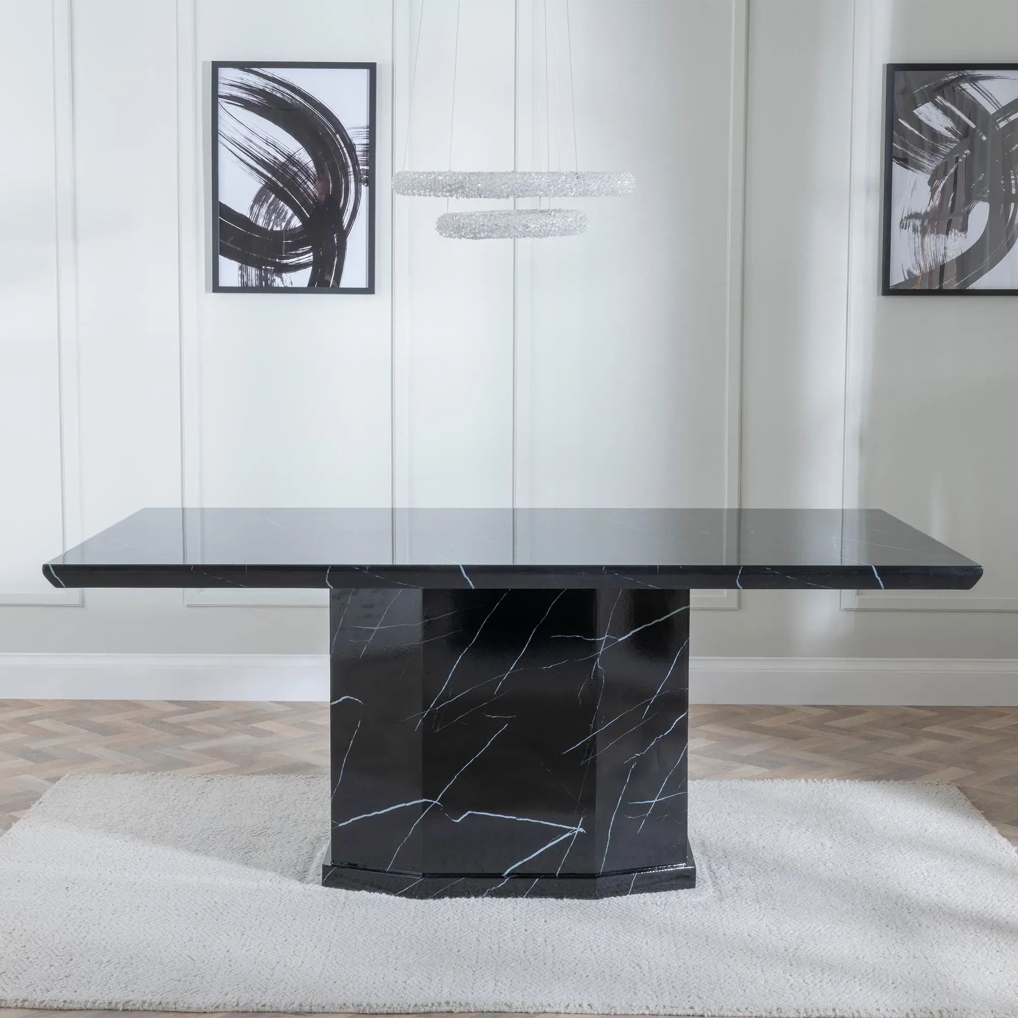 Naples Carmela Dining Set - Black Marble, Cream Leather