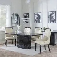 Naples Carmela Dining Set - Black Marble, Cream Leather