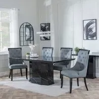 Naples Carmela Dining Set - Black Marble, Grey Leather