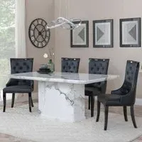 Naples Carmela Dining Set - White Marble, Black Leather