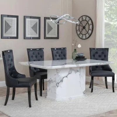 Naples Carmela Dining Set - White Marble, Black Leather