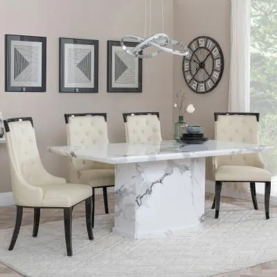 Naples Carmela Dining Set - White Marble, Cream Leather