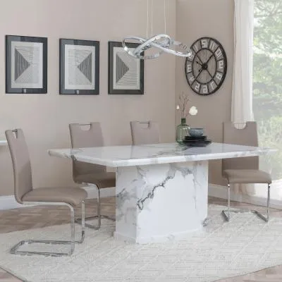Naples Dining Set - White, Marble