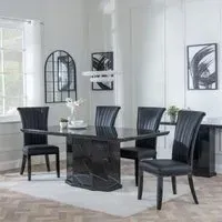 Naples Dining Set with Cadiz Chairs - Black, Marble