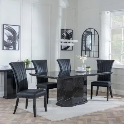 Naples Dining Set with Cadiz Chairs - Black, Marble