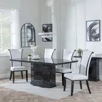 Naples Dining Set with Cadiz Chairs - Black, Marble
