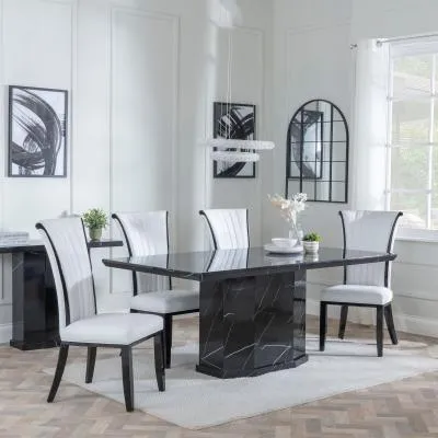 Naples Dining Set with Cadiz Chairs - Black, Marble
