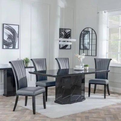 Naples Dining Set with Cadiz Chairs - Black, Marble image