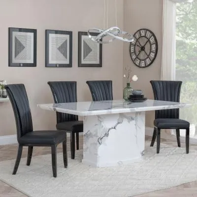Naples Dining Set with Cadiz Chairs - White, Marble
