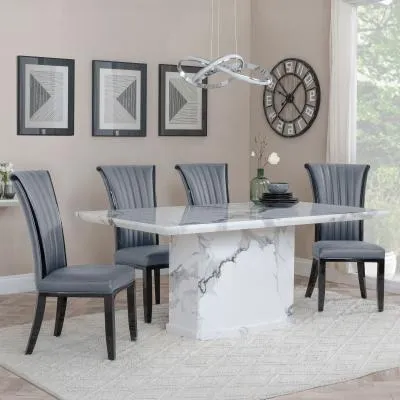 Naples Dining Set with Cadiz Chairs - White, Marble