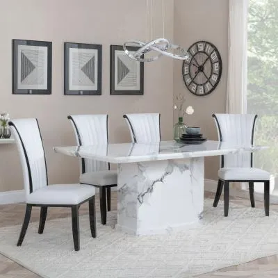 Naples Dining Set with Cadiz Chairs - White, Marble