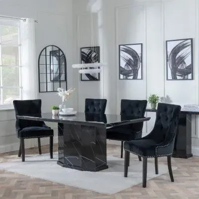 Naples Dining Set with Knocker Back Chairs - Black, Marble