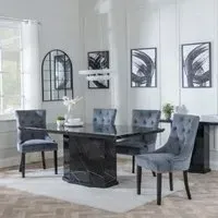 Naples Dining Set with Knocker Back Chairs - Black, Marble