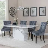 Naples Dining Set with Knocker Back Chairs - White, Marble