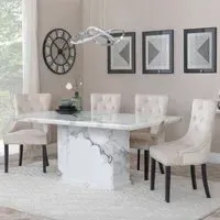 Naples Dining Set with Knocker Back Chairs - White, Marble