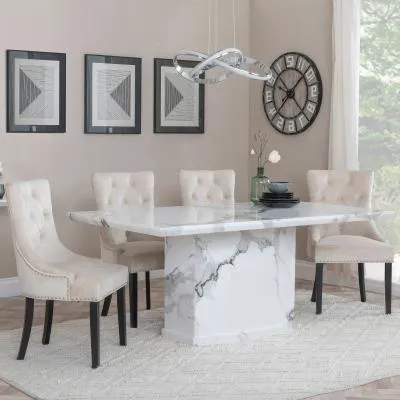 Naples Dining Set with Knocker Back Chairs - White, Marble