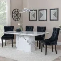 Naples Dining Set with Knocker Back Chairs - White, Marble