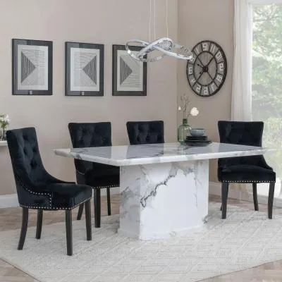 Naples Dining Set with Knocker Back Chairs - White, Marble