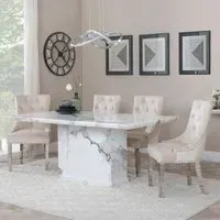 Naples Dining Set with Knocker Back Chairs - White, Marble