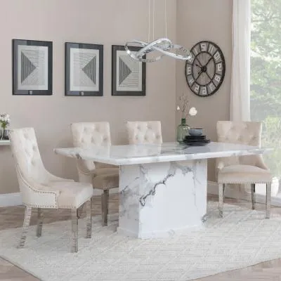 Naples Dining Set with Knocker Back Chairs - White, Marble