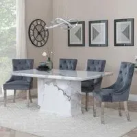 Naples Dining Set with Knocker Back Chairs - White, Marble