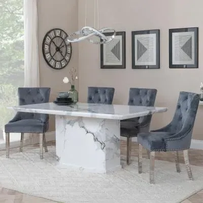 Naples Dining Set with Knocker Back Chairs - White, Marble