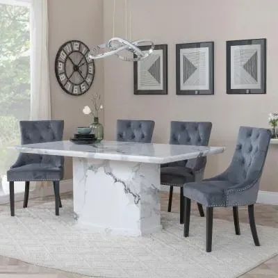 Naples Dining Set with Knocker Back Chairs - White, Marble