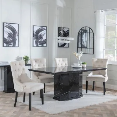 Naples Dining Set with Lion Knocker Chairs - Black, Champagne image