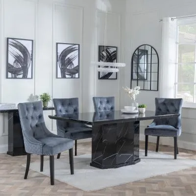 Naples Dining Set with Lion Knocker Chairs - Black, Grey