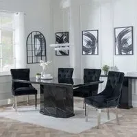 Naples Dining Set with Lion Knocker Chairs - Black, Marble