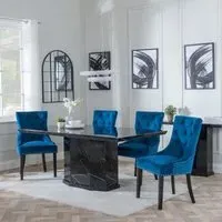Naples Dining Set with Lion Knocker Chairs - Blue, Marble