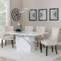 Naples Dining Set with Lion Knocker Chairs - Champagne, Marble