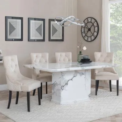 Naples Dining Set with Lion Knocker Chairs - Champagne, Marble
