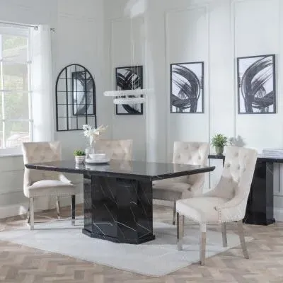 Naples Dining Set with Lion Knocker Chairs - Champagne, Marble