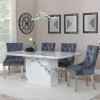 Naples Dining Set with Lion Knocker Chairs - Grey, Marble