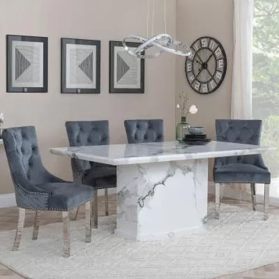 Naples Dining Set with Lion Knocker Chairs - Grey, Marble