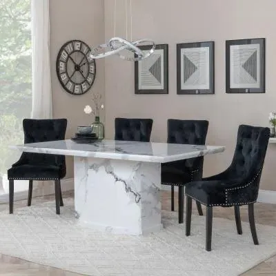 Naples Dining Set with Lion Knocker Chairs - White, Black