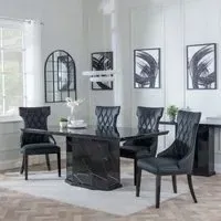 Naples Dining Set with Mimi Chairs - Black Marble, Black Leather