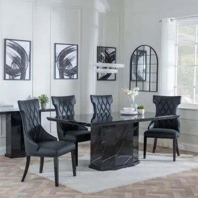 Naples Dining Set with Mimi Chairs - Black Marble, Black Leather image