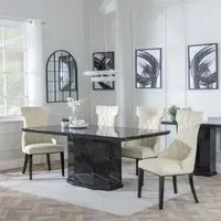 Naples Dining Set with Mimi Chairs - Black Marble, Cream Leather